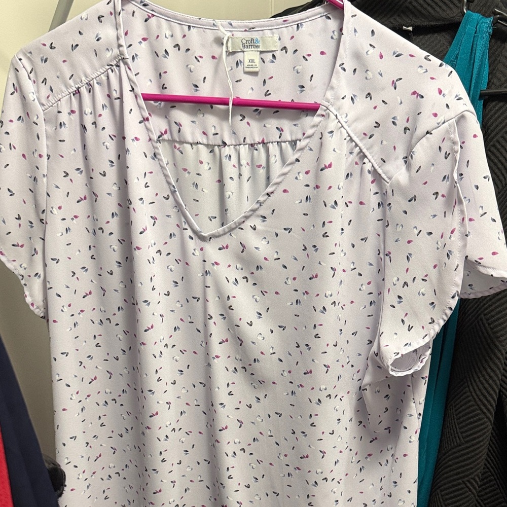 Croft & Barrow Light Purple Blouse with Multicolor Pattern